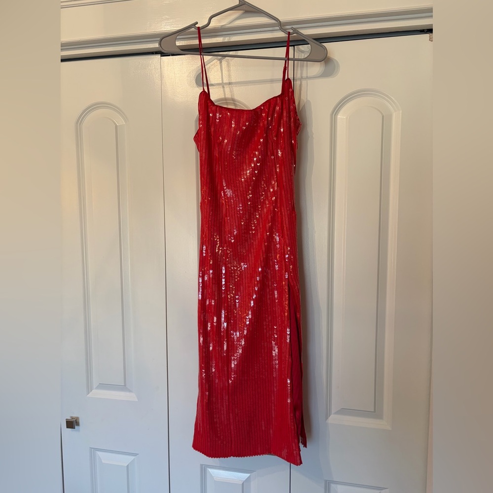 Bardot Strapless Red Sequin Dress